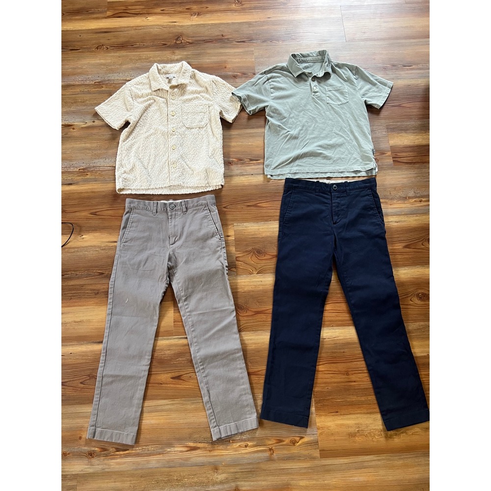 J.Crew Crewcuts Boys 4pc Lot Chino Pants & Shirts Size 8 Navy Gray Green Cream